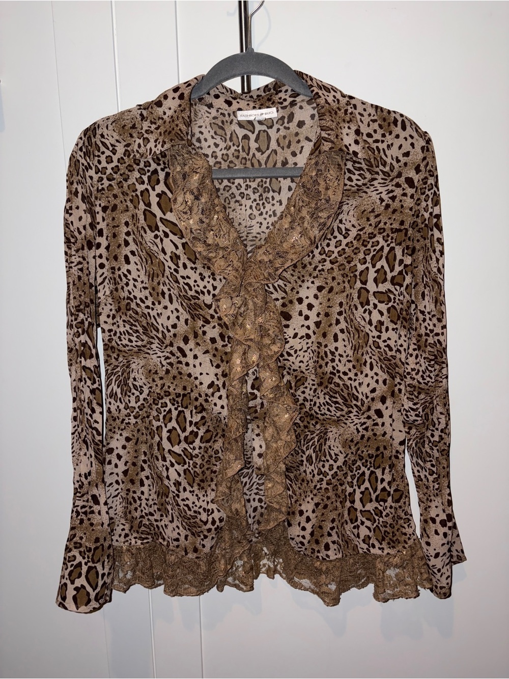 Fashion Bug Brown Leopard Ruffle-Front Blouse
